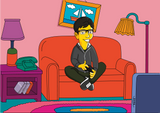Gelbes Cartoonportrait von einer Person
