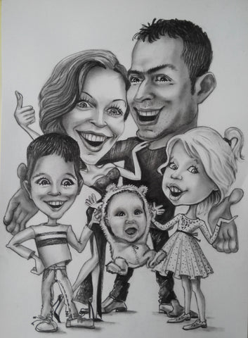 Familie - Ganzkörper-Karikatur (Bleistift)