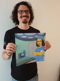 Gelbes Cartoonportrait von einer Person