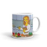 Dietitian specialist or nutritionist coffee mug with portrait as yellow cartoon character, dietitian mug, dietician mug, nutritionist mug