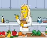 Dietitian specialist or nutritionist coffee mug with portrait as yellow cartoon character, dietitian mug, dietician mug, nutritionist mug