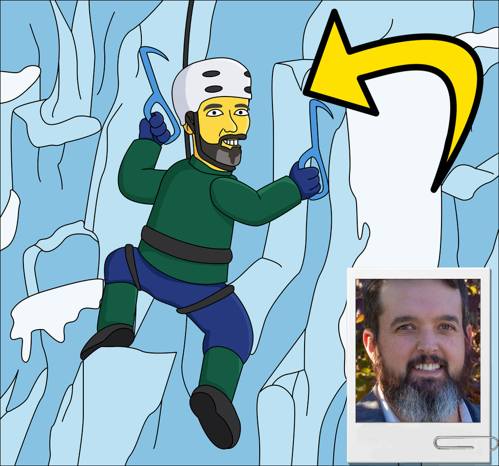 Ice Climber Gift - Custom Portrait from Photo as Yellow Character / mountaineering gift / mountain climber