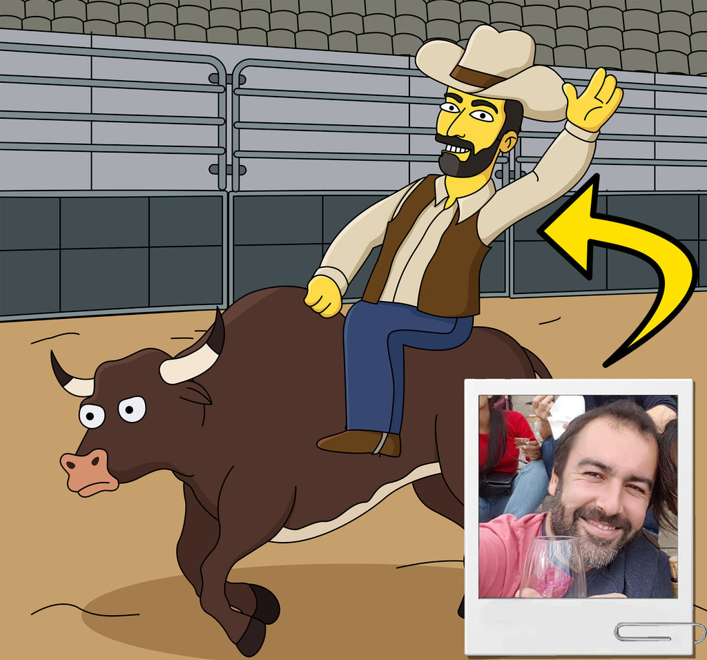 Bull Rider Gift - Custom Portrait from your Photo as Yellow Character / bull riding gift / rodeo gift