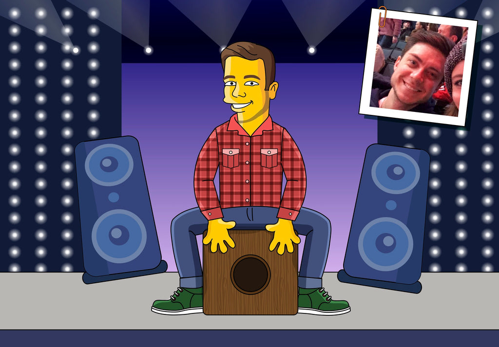 Cajon Player Gift - Portrait as Cartoon Character / Cajon drum / Cajon art / Cajon gift