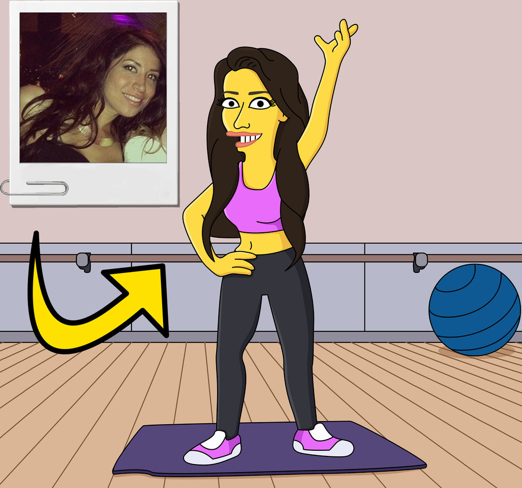 Aerobics Instructor Gift - Custom Portrait from Photo as Yellow Character / Aerobics gift