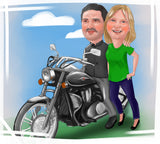 Karikatur mit dem Auto oder Motorrad