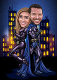 Batman and Batgirl Portrait from your photo / Batman and Catwoman / Batman and Batgirl invitations / Batman and Batgirl party
