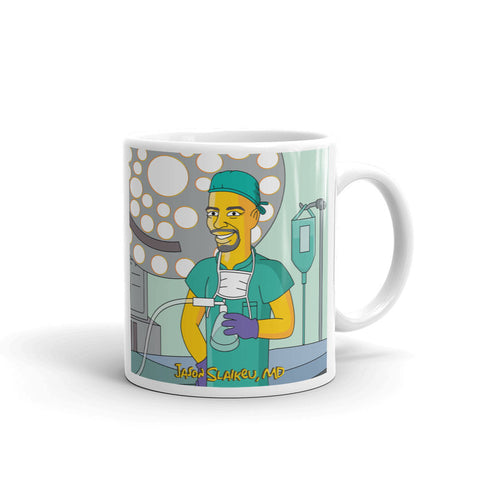 Anesthesiologist coffee mug with custom portrait as yellow cartoon character, anesthesiology gift, medical, doctor, surgeon, physician cup