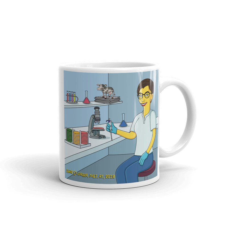 Lab tech coffee mug with custom portrait as yellow cartoon character, Lab technician mug, Medical laboratory or scientist mug, lab tech mug