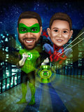 Green Lantern Portrait from your photo / Green Lantern art / Green Lantern gift / Green Lantern invite / Hal Jordan