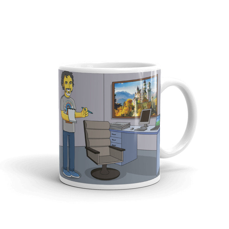 Writer Mug - yellow cartoon character portrait printed on mug / custom writer coffee mug