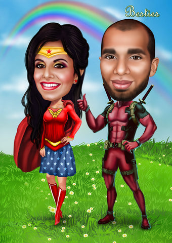 Deadpool wedding gift - custom portrait from your photo / Deadpool wedding card / custom Deadpool guest book / Deadpool and Wonder Woman