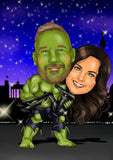 Hulk wedding gift - custom portrait from your photo / hulk and wonder woman / hulk and batgirl / hulk and black widow