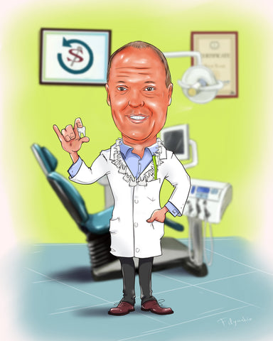 Dentist Gift - Custom Caricature Portrait From Your Photo / Dentist Gift Ideas / Dentist Caricature