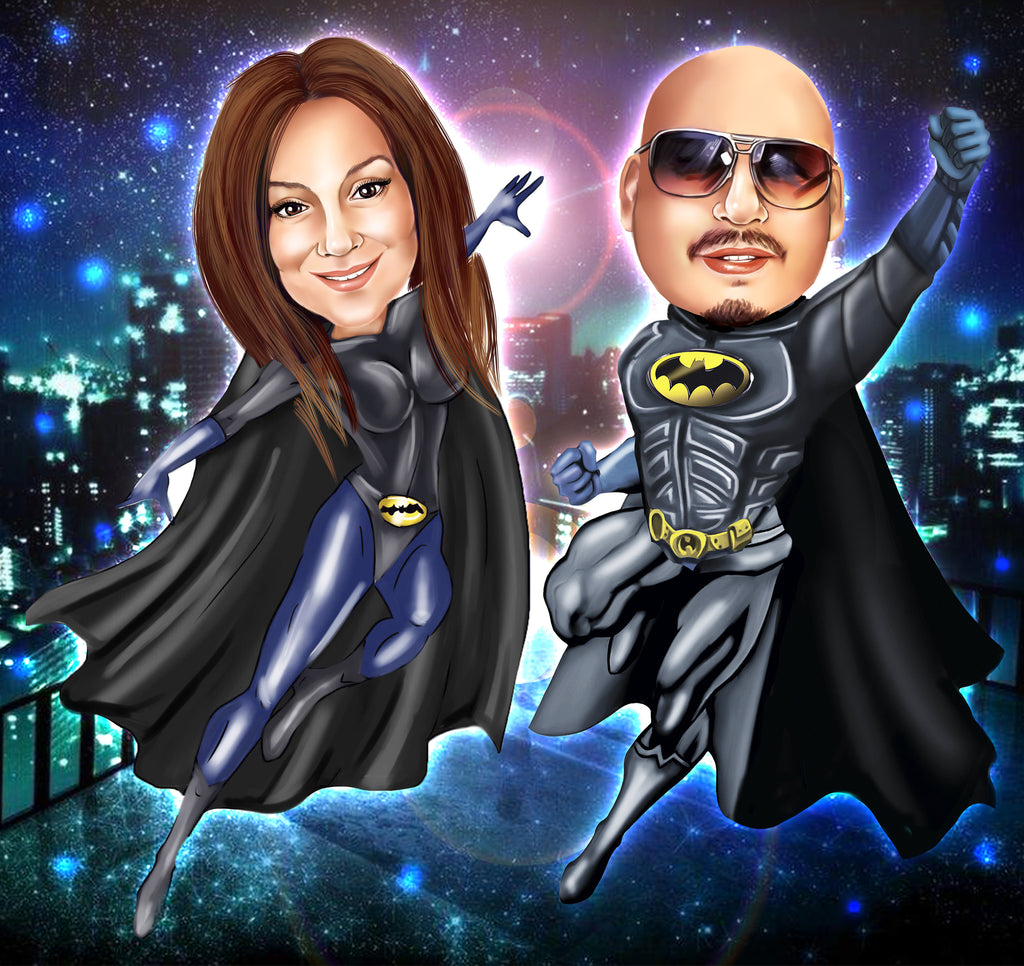 Batman and Batgirl Portrait from your photo / Batman and Catwoman / Batman and Batgirl invitations / Batman and Batgirl party