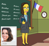 French Teacher Gift - Custom Portrait from Photo as Cartoon Character / French professor gift / en francais