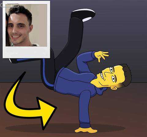 Breakdancer Gift - Custom Portrait from Photo as Yellow Character / Breakdancing gift / Hiphop dancer