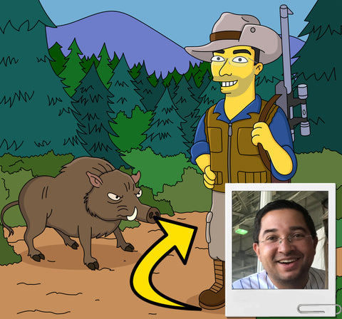 Boar Hunter Gift - Custom Portrait from Photo as Yellow Character / Boar Hunting Gift / Hog Hunter