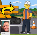 Road Worker Gift - Custom Portrait from Photo as Yellow Character / construction worker gift
