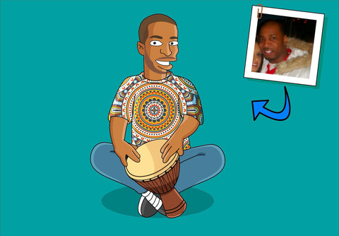 Djembe Player Gift - Portrait as Cartoon Character / Djembe art / Djembe gift / Djembe drum