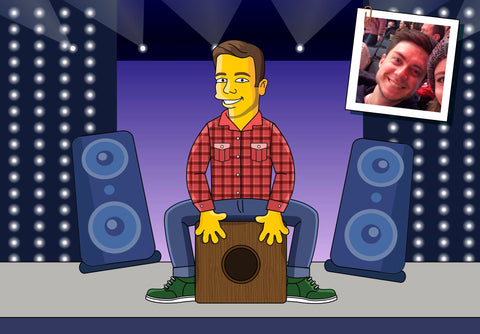 Cajon Player Gift - Portrait as Cartoon Character / Cajon drum / Cajon art / Cajon gift
