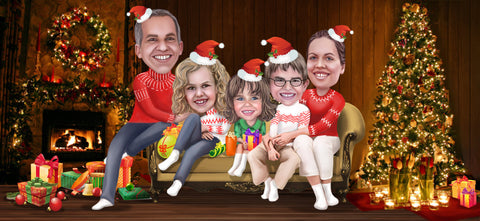 Christmas Family CARICATURE gift / family xmas gift / christmas portrait / christmas caricature / christmas cartoon / xmas caricature
